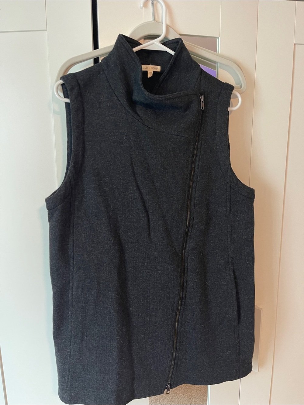 Eileen Fisher Black Asymmetric Zip Sleeveless Vest